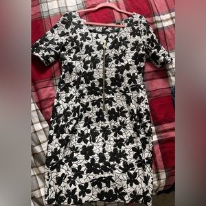 Calvin Klein Black and White Floral Zip-Front Dress